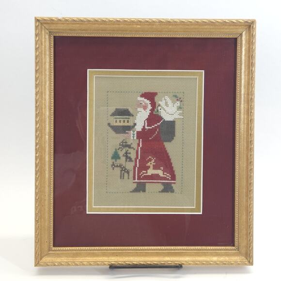 The Prairie Schooler Cross Stitch Santa Frame Mat Folk Art Prim Christmas 1998 - Picture 1 of 6